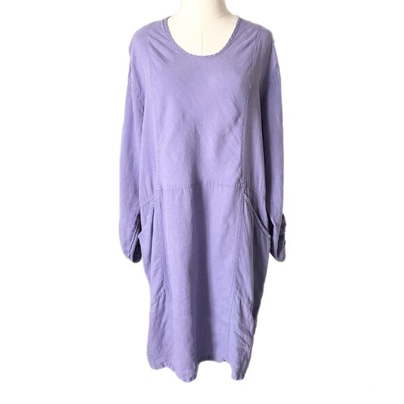 Flax by Jeanne Engelhart Linen Mini Dress in Purple Size Medium - Picture 1 of 4